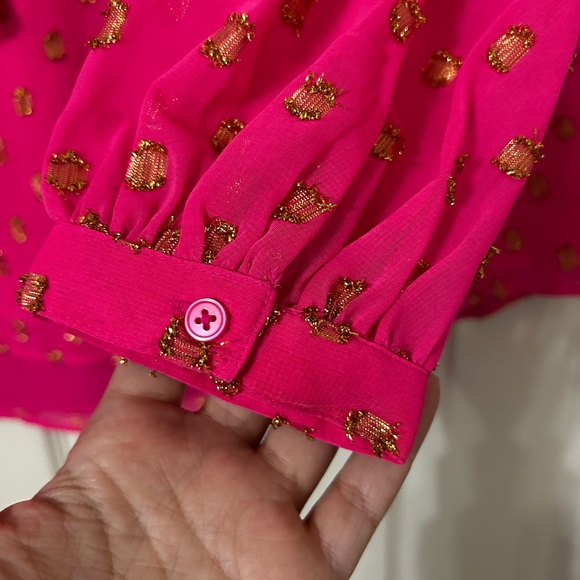 Hot Pink and Gold Polka Dot Crown & Ivy Top Size L - Picture 6 of 7